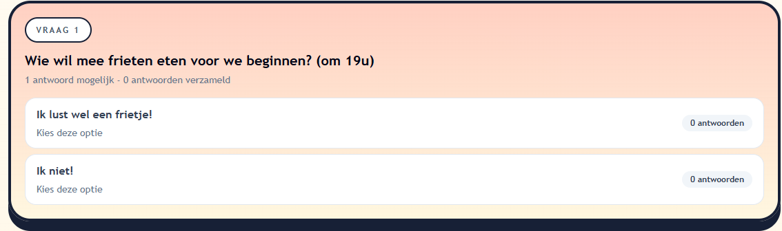 Extra vraag in een spelavond over wie frieten wil eten.